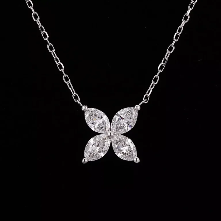 Marquise Cut Lab Diamond Floral Cluster Pendant Necklace (Pendant Only)