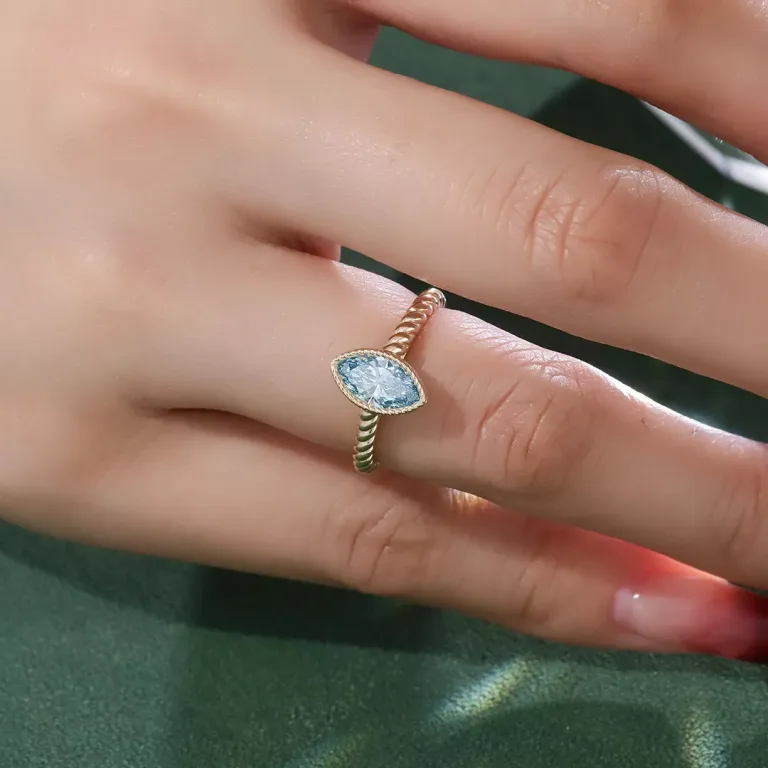 Marquise Cut Lab Sapphire Vintage Ring Twisted Rope Solitaire Style