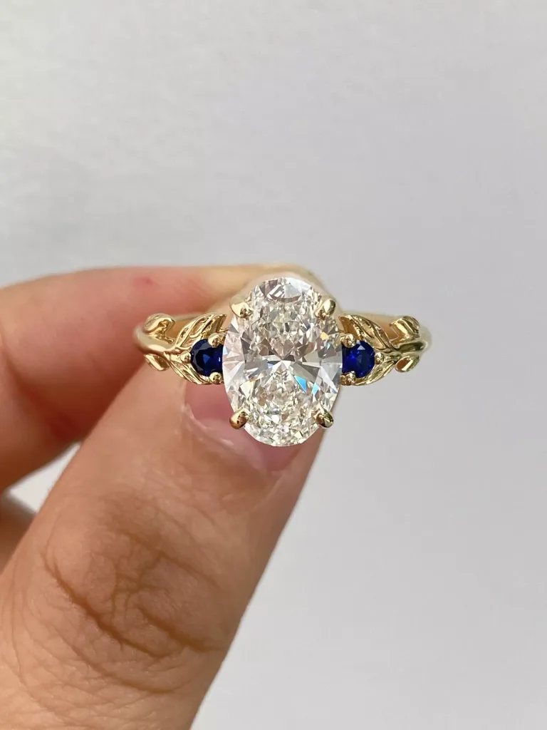 Oval Cut Lab Diamond Vintage Ring Lab Sapphire Accent Sculptural Style