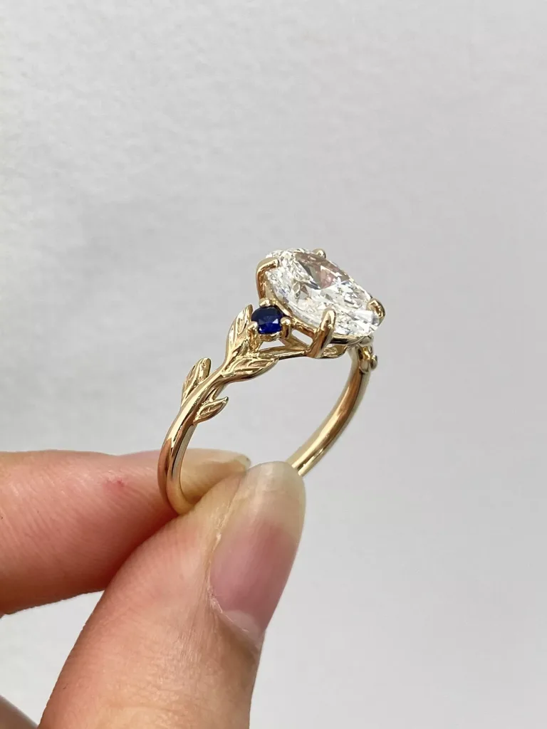 Oval Cut Lab Diamond Vintage Ring Lab Sapphire Accent Sculptural Style