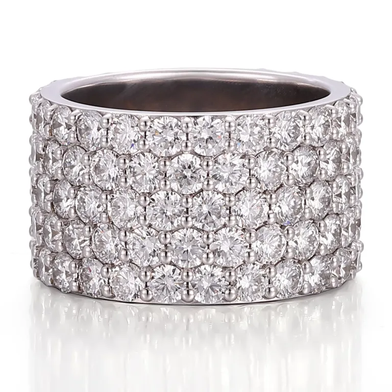 Luxurious Wide Multi Row Round Cut Moissanite Pave Eternity Ring