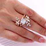 Cushion Cut Moissanite Ring Nature Inspired Marquise Leaf Vine Setting