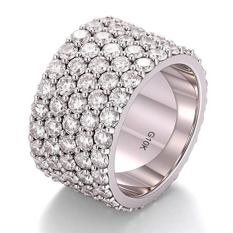 Luxurious Wide Multi Row Round Cut Moissanite Pave Eternity Ring