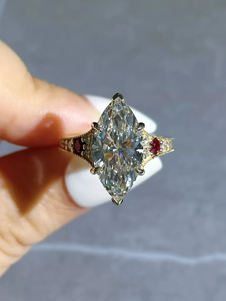 3CT Lab Diamond Marquise Cut Vintage Ring Ruby Accents Style