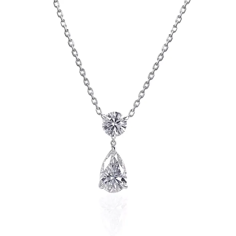 Round and Pear Cut Moissanite Two Stone Drop Pendant (Pendant Only)