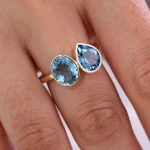 Oval and Pear Cut Lab Sapphire Toi et Moi Ring