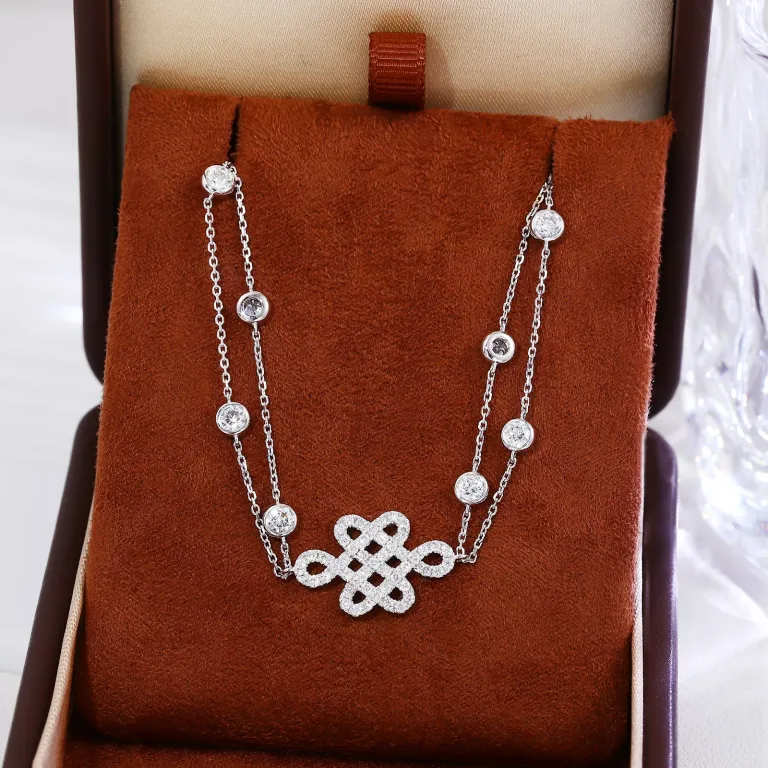 Round Cut Moissanite Double Chain Bracelet Paved Motif Station Design
