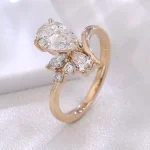 Pear Marquise and Round Cut Moissanite Ring Artistic Cluster Style