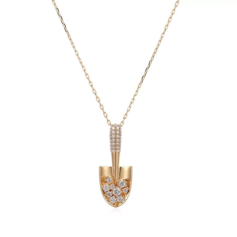 Round Cut Lab Diamond Pendant Necklace Unique Shovel Motif