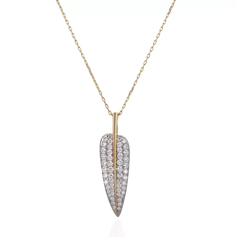 Round Cut Lab Diamond Pendant Necklace Nature Leaf Motif
