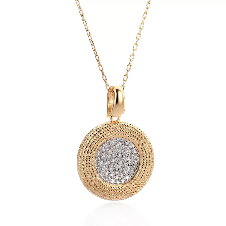 Round Cut Lab Diamond Pendant Necklace Twisted Rope Medallion Style