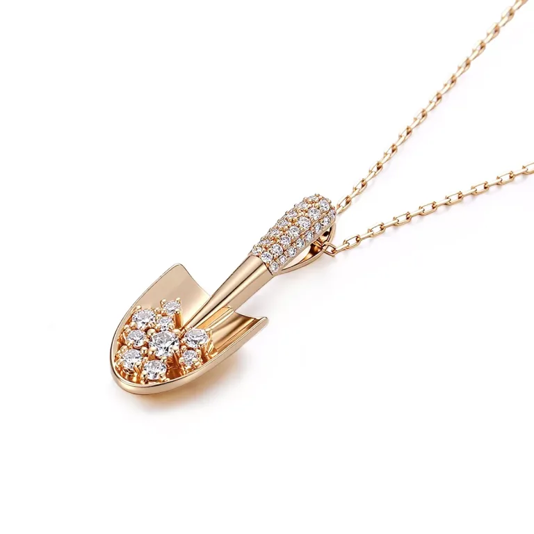 Round Cut Lab Diamond Pendant Necklace Unique Shovel Motif