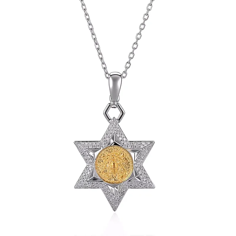 Round Cut Diamond Reversible Pendant Necklace Star Bee Deer Motif（pendant only）