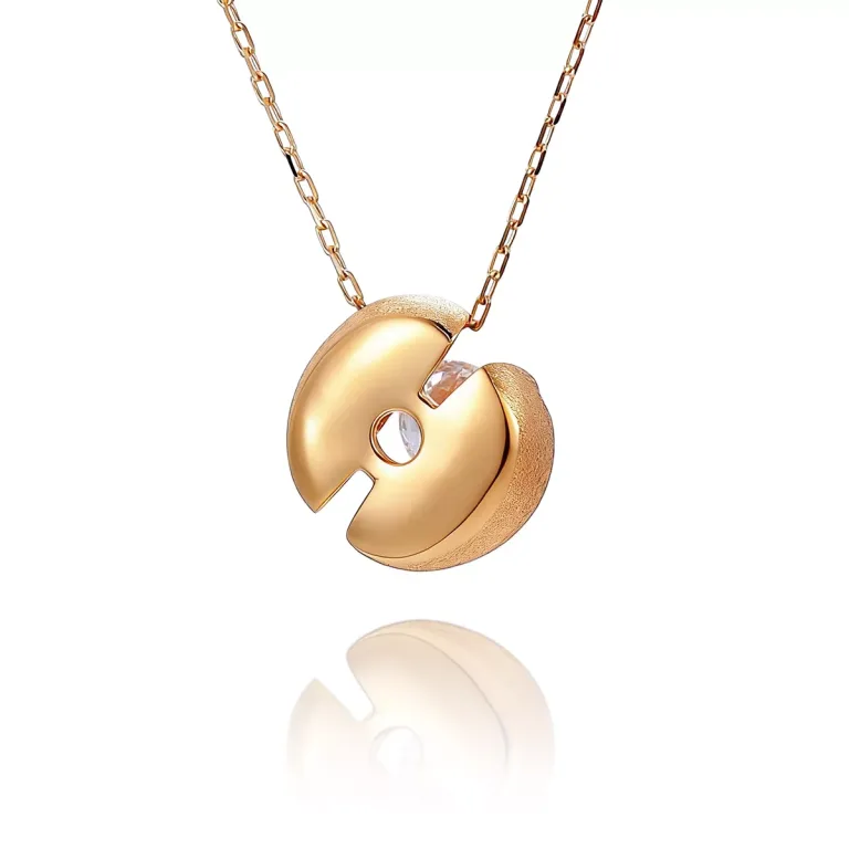 Round Cut Lab Diamond Pendant Necklace Stylized Shell Motif