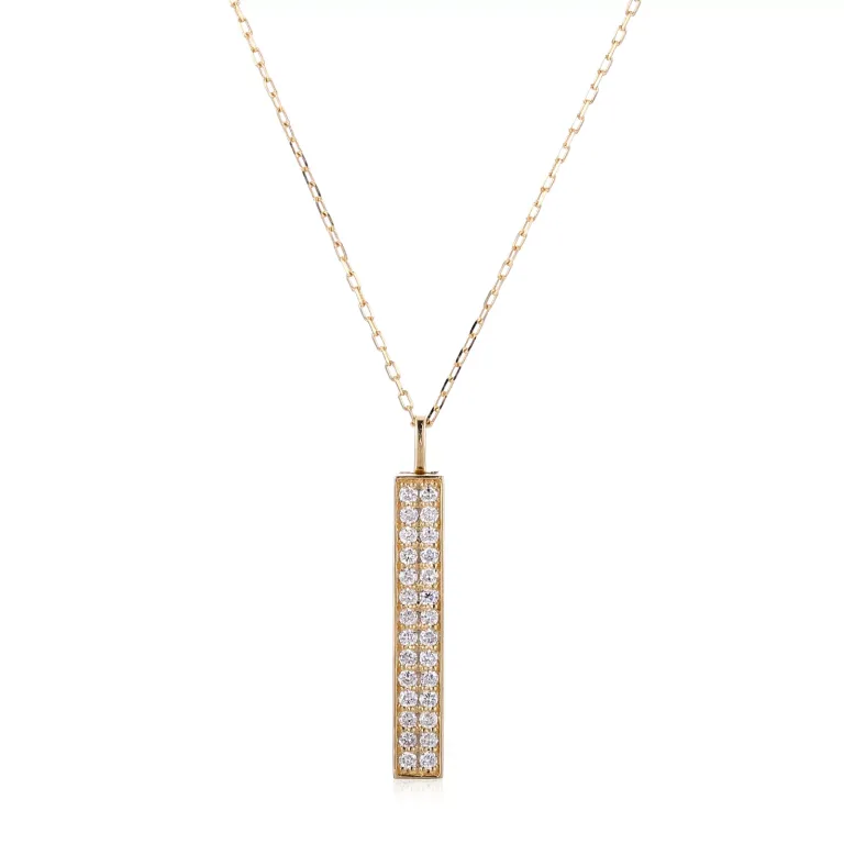Round Cut Lab Diamond Pendant Necklace Retractable Fortune Bar Style