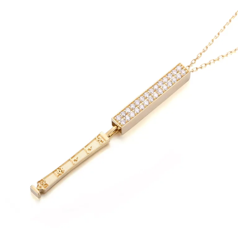 Round Cut Lab Diamond Pendant Necklace Retractable Fortune Bar Style