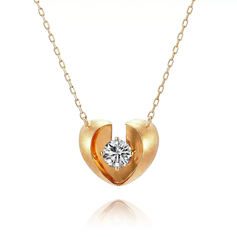 Round Cut Lab Diamond Pendant Necklace Modern Split Heart Style