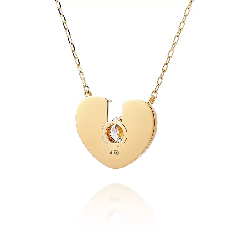Round Cut Lab Diamond Pendant Necklace Modern Split Heart Style