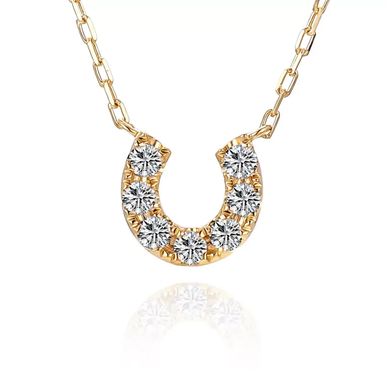 Round Cut Diamond Pendant Necklace Lucky Horseshoe Motif