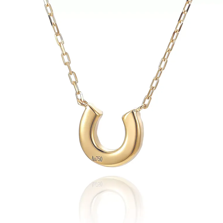 Round Cut Diamond Pendant Necklace Lucky Horseshoe Motif