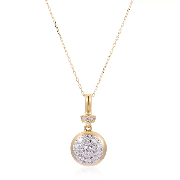 Round Cut Lab Diamond Pendant Necklace Classic Disc Cluster Style
