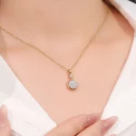 Round Cut Lab Diamond Pendant Necklace Classic Disc Cluster Style