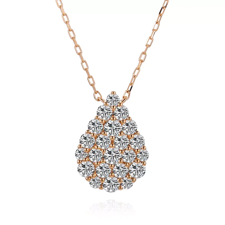 Round Cut Lab Diamond Pendant Necklace Teardrop Cluster Style