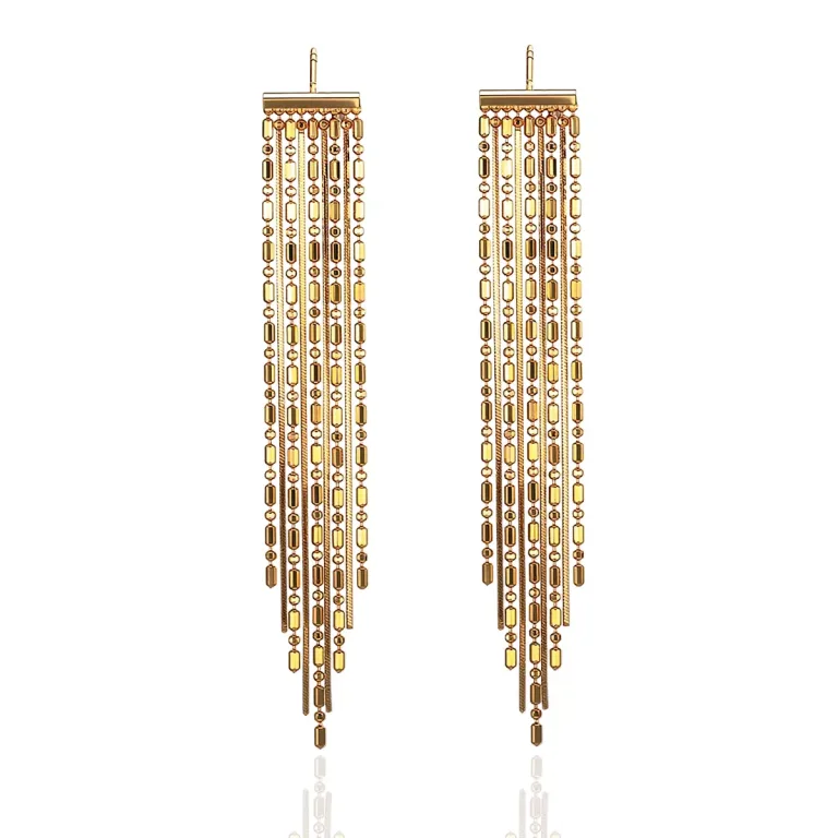 18k Yellow Gold Drop Earrings Multi-Strand Tassel Fringe Style