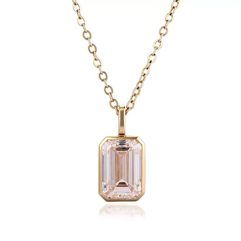 2ct Emerald Cut Lab Diamond Pendant Necklace Bezel Solitaire Style