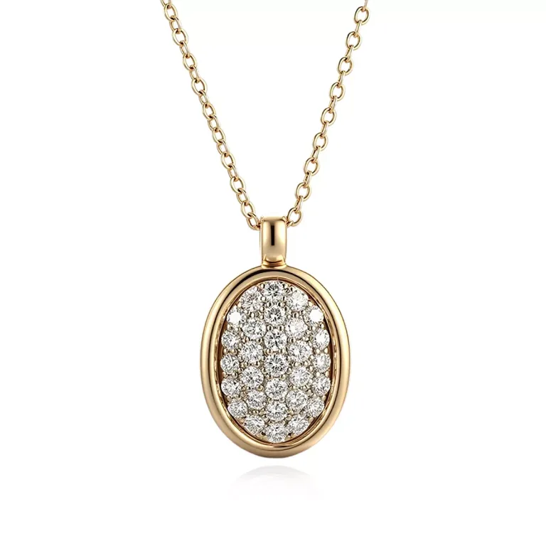 Round Cut Lab Diamond Pendant Necklace Paved Oval Medallion Style
