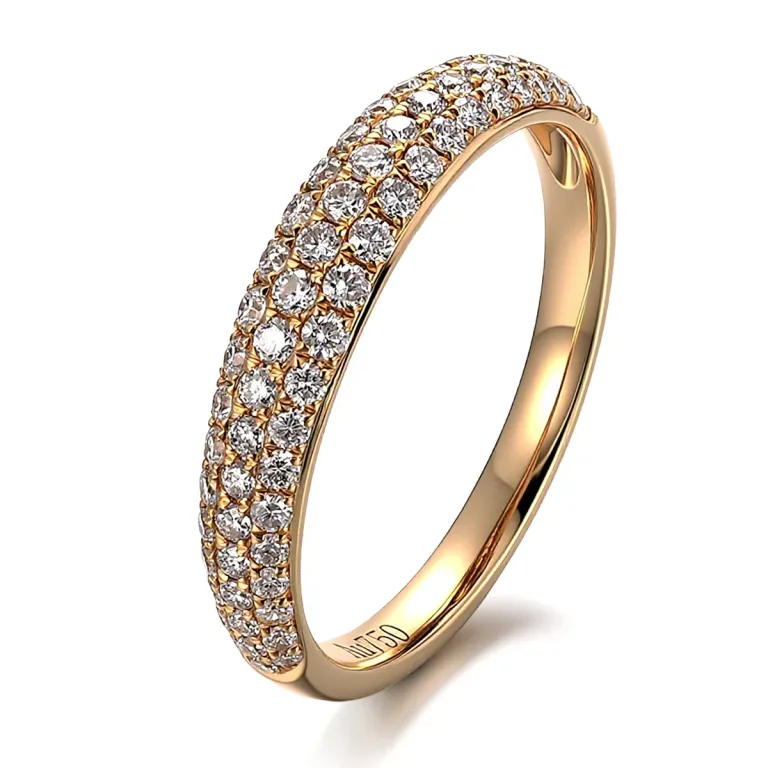 Round Cut Lab Diamond Ring Triple Row Pave Eternity Band