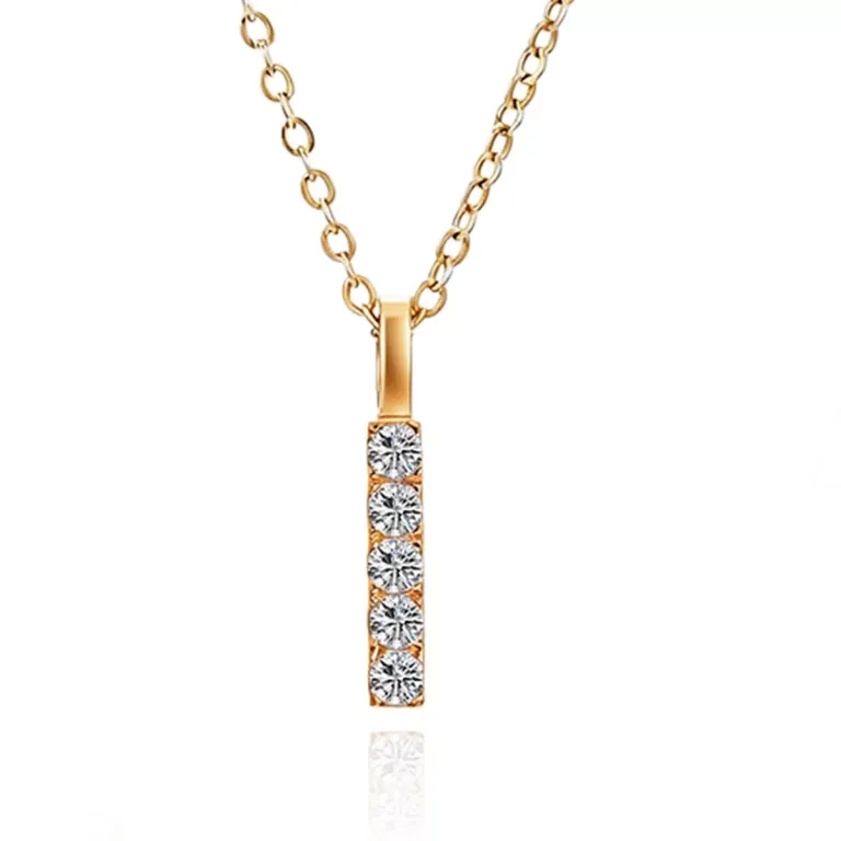 Round Cut Diamond Pendant Necklace Vertical Bar Charm Style