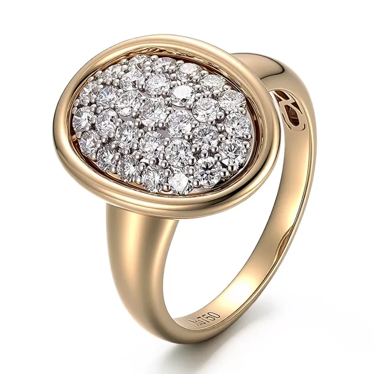 Round Cut Lab Diamond Ring Paved Oval Signet Style