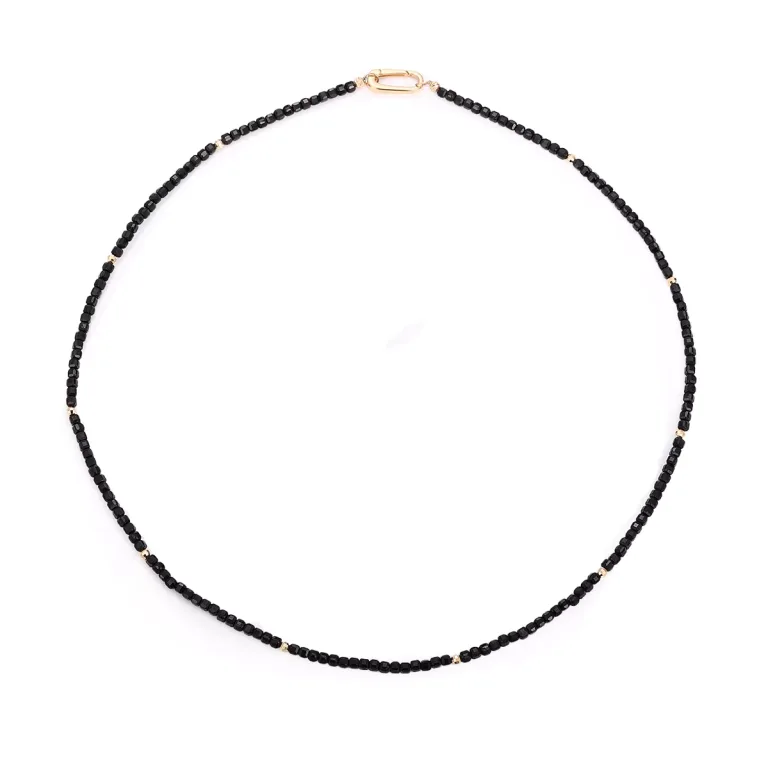 Black Tourmaline Beaded Necklace Faceted Gemstone Minimalist Style