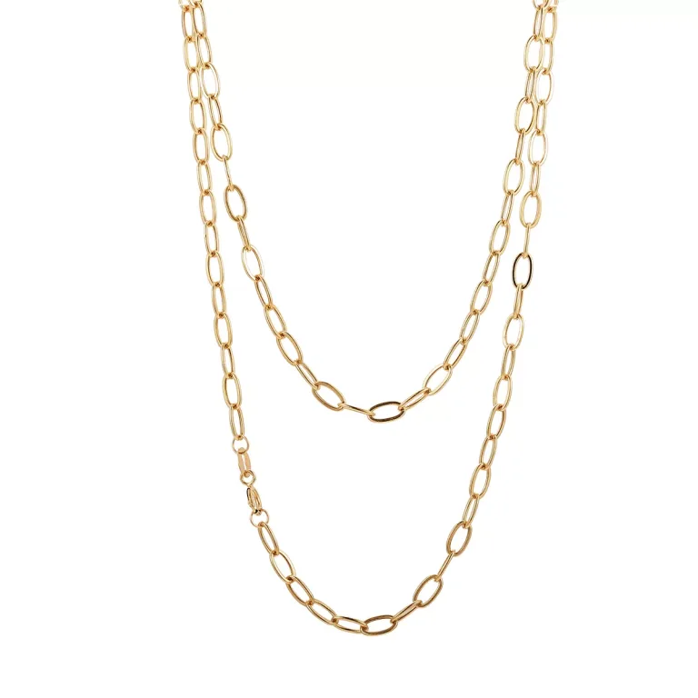 18k Yellow Gold Necklace Elongated Paperclip Link Chain Style