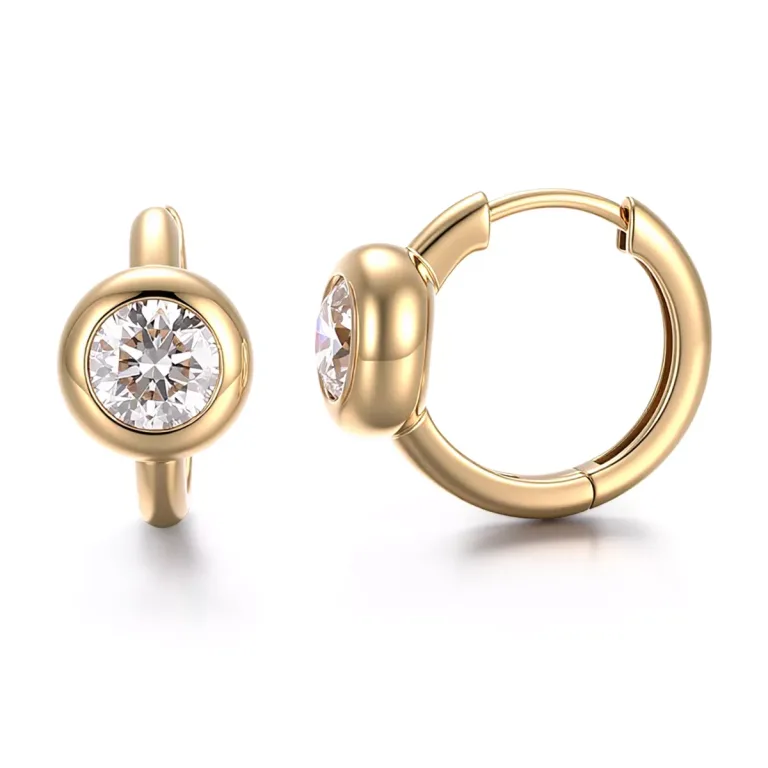 Round Cut Lab Diamond Earrings Bezel Set Huggie Hoop Style