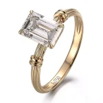 Emerald Cut Lab Diamond Solitaire Ring Classical Pillar Shank Style