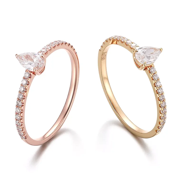 Pear Cut Lab Diamond Ring Round Accents Rose Yellow Gold