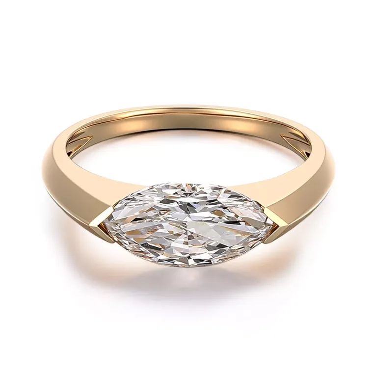 Marquise Cut Lab Diamond Solitaire Ring Modern V-Tip Setting