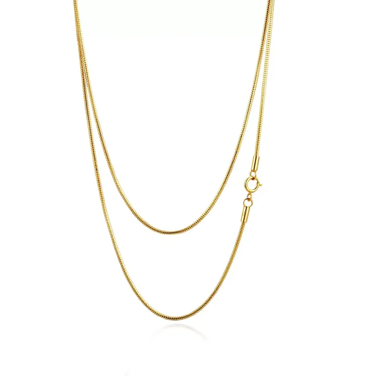 1.2mm Snake Necklace 18k Yellow Gold Round Liquid Chain Style