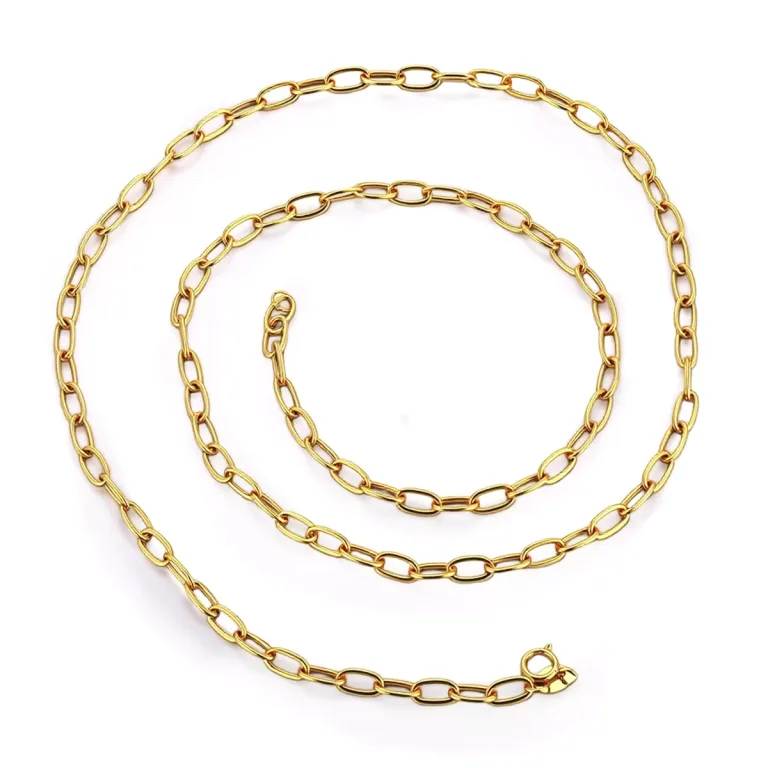 18k Yellow Gold Necklace Elongated Paperclip Link Chain Style