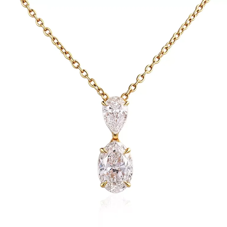 Pear and Oval Cut Lab Diamond Pendant Necklace Duo Drop Style