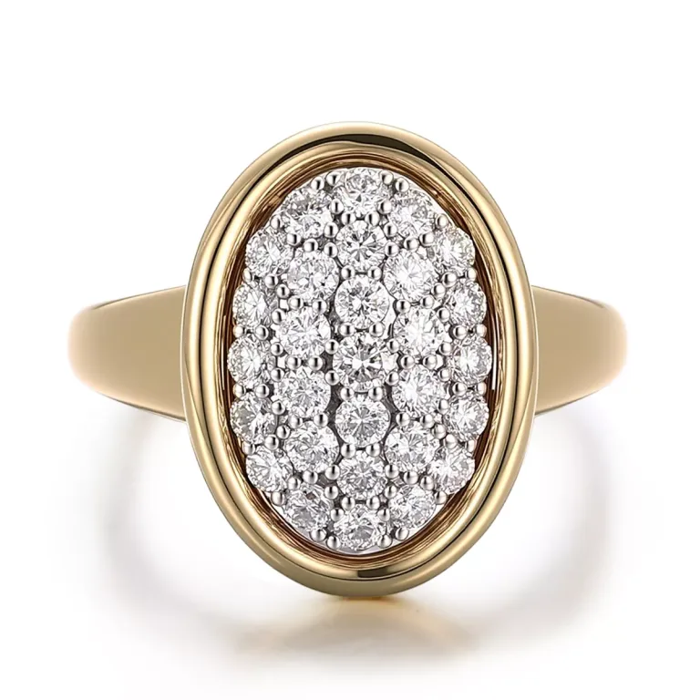 Round Cut Lab Diamond Ring Paved Oval Signet Style