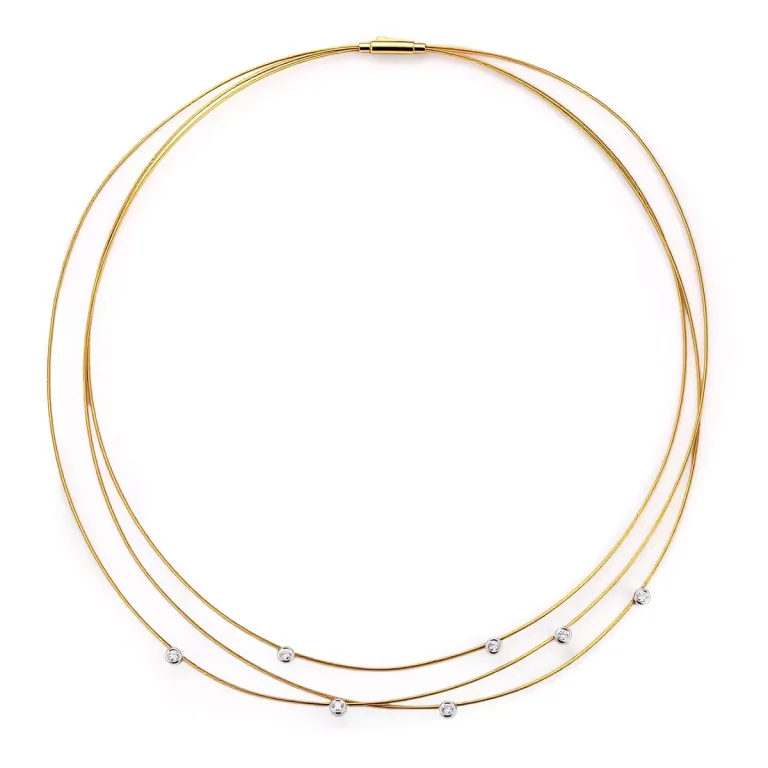 Round Cut Lab Diamond Necklace Triple Strand Floating Collar Style