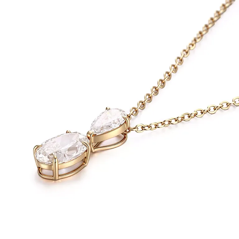 Pear and Oval Cut Lab Diamond Pendant Necklace Duo Drop Style