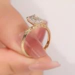 Emerald Cut Lab Diamond Solitaire Ring Classical Pillar Shank Style