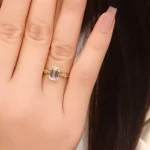 Emerald Cut Lab Diamond Solitaire Ring Classical Pillar Shank Style