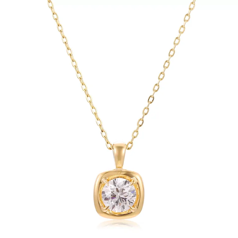 1ct Round Cut Lab Diamond Pendant Cushion Frame Solitaire Style