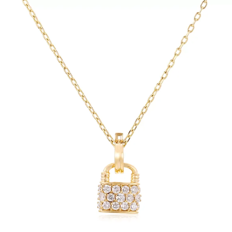 Round Cut Lab Diamond Pendant Necklace Mini Padlock Charm Style