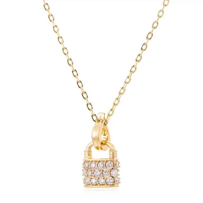 Round Cut Lab Diamond Pendant Necklace Mini Padlock Charm Style